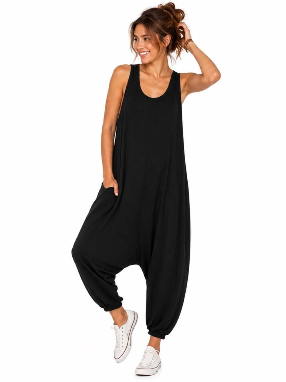 SHEIN Black Harem Jumpsuit Drop Crotch Sleeveless Oversized Romper Womens 2XL